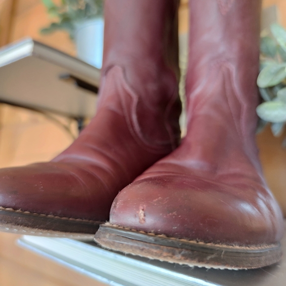 Wrangler 💜 Vintage Women's Cowboy Western Boots Dark Red Leather USA Work 7 M - Picture 7 of 10
